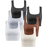 Jecery 6 Pack Women's Ribbed Crop Tank Tops Ice Silk Square Neck Slim Fit Workout Yoga Sleeveless Shirts for Summer