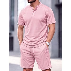 Mens Solid Pink Quick Dry Mesh Loungewear Tracksuit | Short sleeve breathable tee