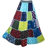 Mogul Interior Hippy Summer Skirt Ethnic Patchwork Boho Maxi Skirt Handmade Colorful Dori Hippie Skirt S/M/L Blue