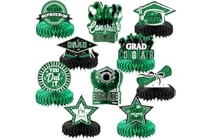 YISONG 10 Pieces 2023 Graduation Party Decorations, Congrats Grad Honeycomb Centerpiece Congratulate Graduation Table Topper for College High School Graduation Party Supplies Favor Props(Green, Black)