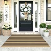 KOZYFLY 3'x5' Striped Area Rug, Brown and Black Woven Cotton Outdoor Rug | Washable Front Door Rug, Front Porch Mat, Indoor Area Rug for Kitchen Entryway, Layered Rugs for Entrance Doormat Patio Decor