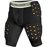 Penveer 5-Pad Adult Football Girdle for Men with Cup Pocket - 2-Tone Integrated Hip, Thigh & Tailbone Pads for Maximum Protection, Men's Padded Compression Shorts