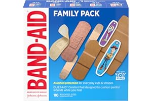 Band-Aid Brand Adhesive Bandage Family Variety Pack in Assorted Sizes Featuring Water Block Flex, Flexible Fabric, Skin-Flex, Tough Strips & Pixar Character Bandages, 110 ct