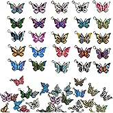 TQFXGLL 50 Pcs Alloy Butterfly Charms, Colorful Butterfly Pendants for DIY Jewelry Making Keychain, 25 Colors