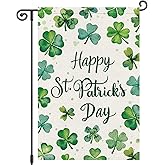 Louise Maelys Happy St Patrick's Day Garden Flag Shamrock Clover 12x18 Inch Double Sided Watercolor Small Burlap Welcome Saint Patricks Spring Holiday Yard Outdoor Sign Outside House Decor