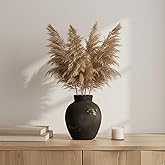 Geniff 6-Inch Black Ceramic Flower Vase, Rustic Farmhouse Boho Pottery for Home Decor, Table, Shelf & Mantel