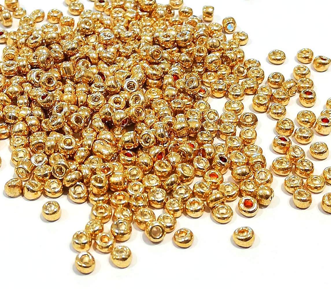 Perlin Glass Seed Beads Indian Seed Beads Pony Beads 4 mm 6/0 Mini Round Metallic Seed Beads Pack of 1100 (Gold) — image 1
