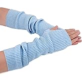 F Flammi Cashmere Blended Arm Warmer for Women Winter Fingerless Gloves Knit Mitten Gloves Wrist Warmer with Thumb Hole