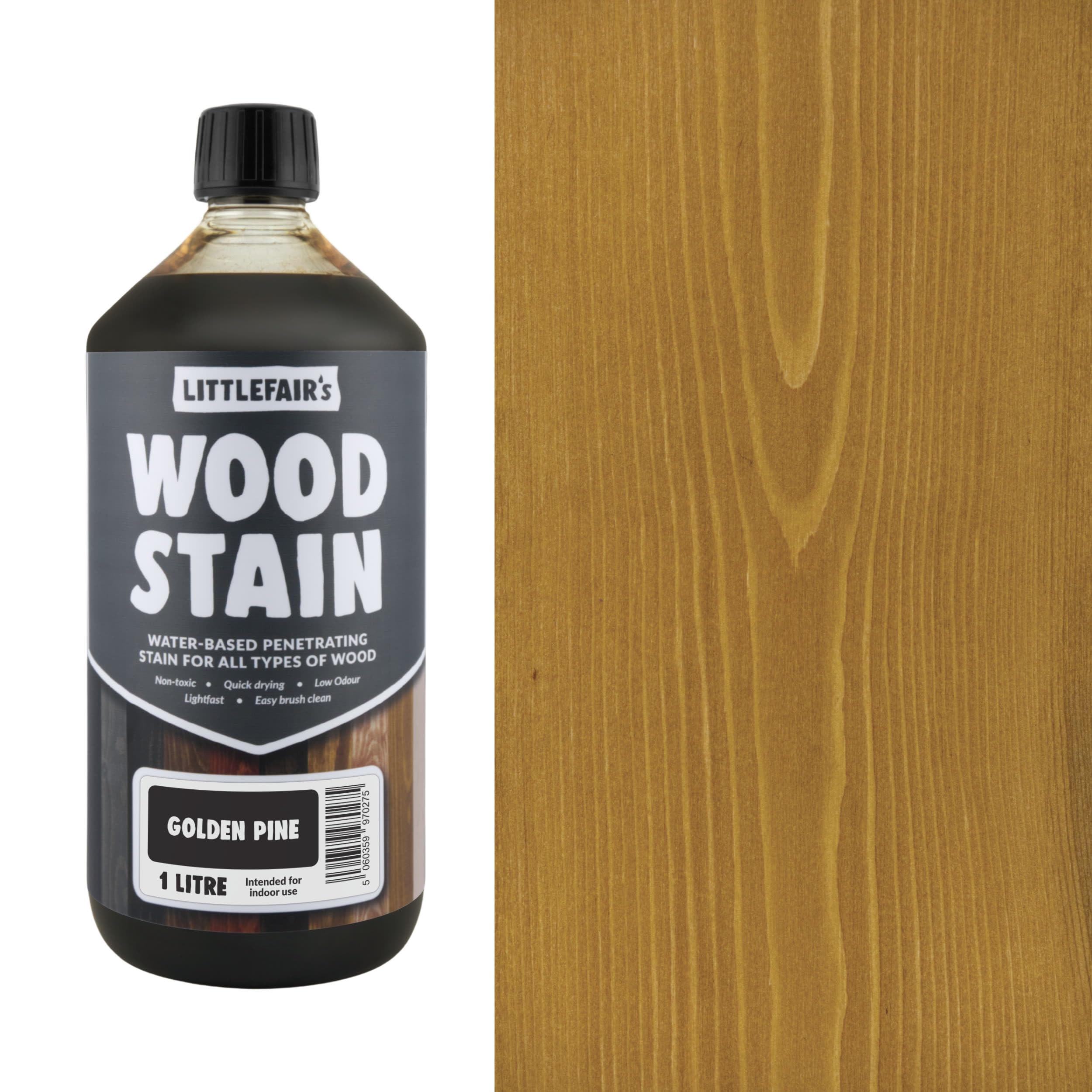 Littlefair's Wood Stain Water-Based - (Golden Pine) – Non-Toxic, Eco-Friendly & Quick Drying - Easy-to-Apply, Concentrated Formula for All Wood Types – 1 LTR