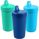 Re-Play Spill-Proof Sippy Cups for Toddlers - Kids Reusable 10 Oz Set of 3, Dishwasher & Microwave Safe, Made in USA, A True Blue