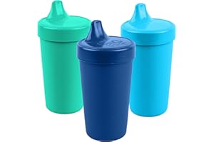 Re-Play Spill-Proof Sippy Cups - Reusable 10 Oz Set of 3, Dishwasher & Microwave Safe, Made in USA, A True Blue