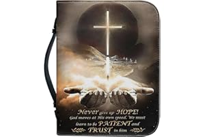 PORCLAY Faith Hope and Love Bible Cover for Women Men Cross Bible Case Study Bible Carrying Case Leather Waterproof Bible Bag with Handles Lay-Flat Bible Tote Organizer,XL
