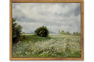 SHENIFY Vintage Landscape Framed Canvas Wall Art Grassland Classic Painting Modern Farmhouse Kitchen Office Decor - 8x10in Natural Framed