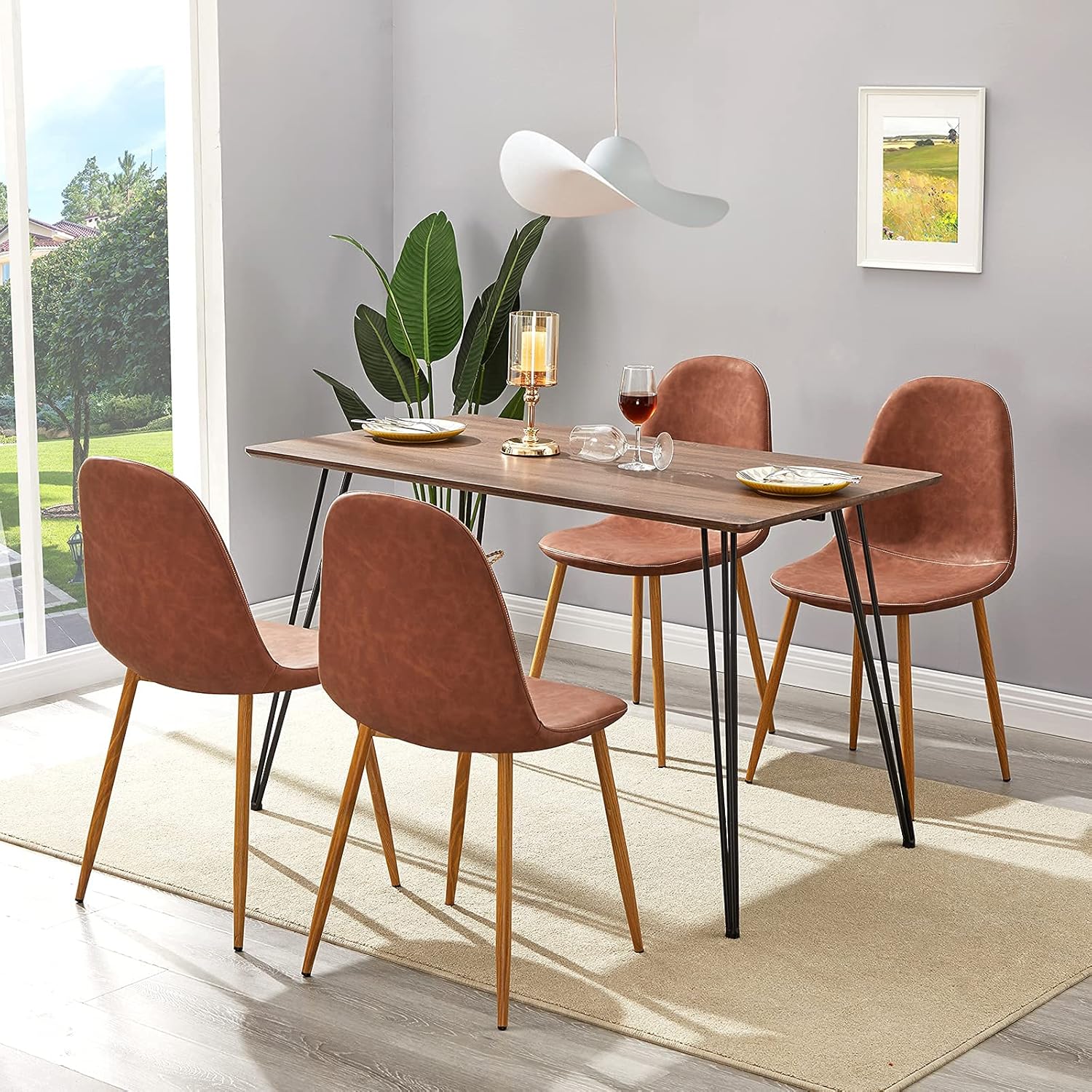 GreenForest Dining Chairs Set of 4, Dining Kitchen Room Chairs, Modern Upholstered Dining Chairs with Soft Pu Leather Cover Cushion Seat and Metal Legs, Side Chairs for Living Room, Dark Brown - Chairs