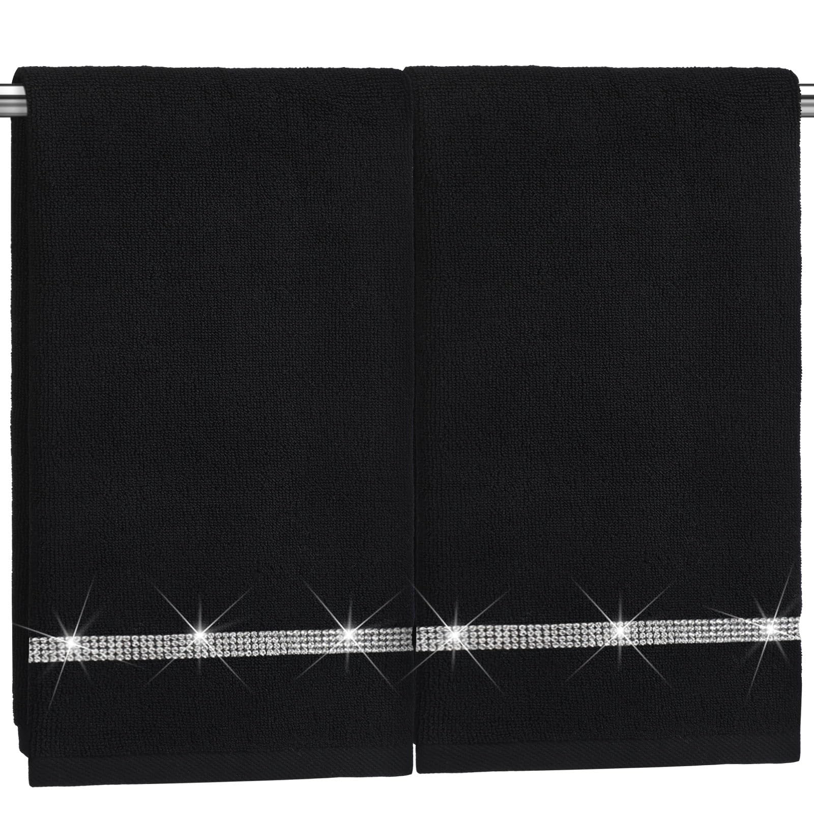 Photo 1 of Hahafelt 2 Pcs Black Sparkling Hand Towels with Rhinestones for Bathroom 100% Cotton Glitter Soft Elegant Hand Bath Towels Absorbent Machine Washable for Spa Yoga Hotel Sport, 29.5" x 13.8"
