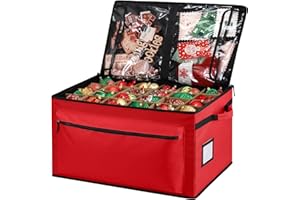 Yonsya Christmas Ornament Storage Box - Holds Up to 72 of 4” Ornaments - 2-in-1 Xmas Figurine Container - 3 Individual Trays - Holiday Christmas Decor Storage Case (Red)