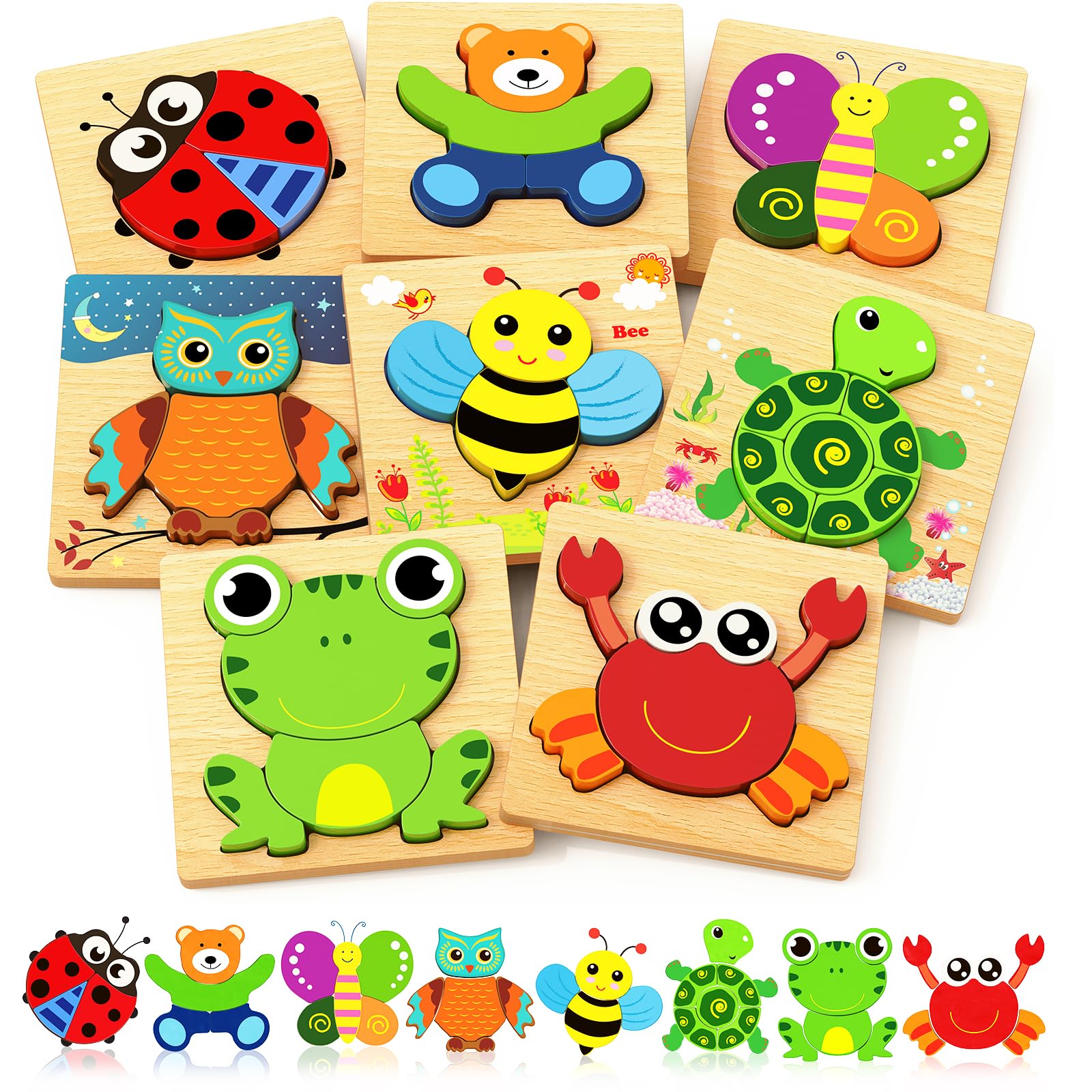Photo 1 of Bekayshad Wooden Puzzles Toddler Toys Gifts for 1 2 3 Year Old Boys Girls, 8 Pack Animal Jigsaw Puzzles Montessori Toys, Learning Educational Christmas Birthday Gifts for Girls Boys Ages 1-3