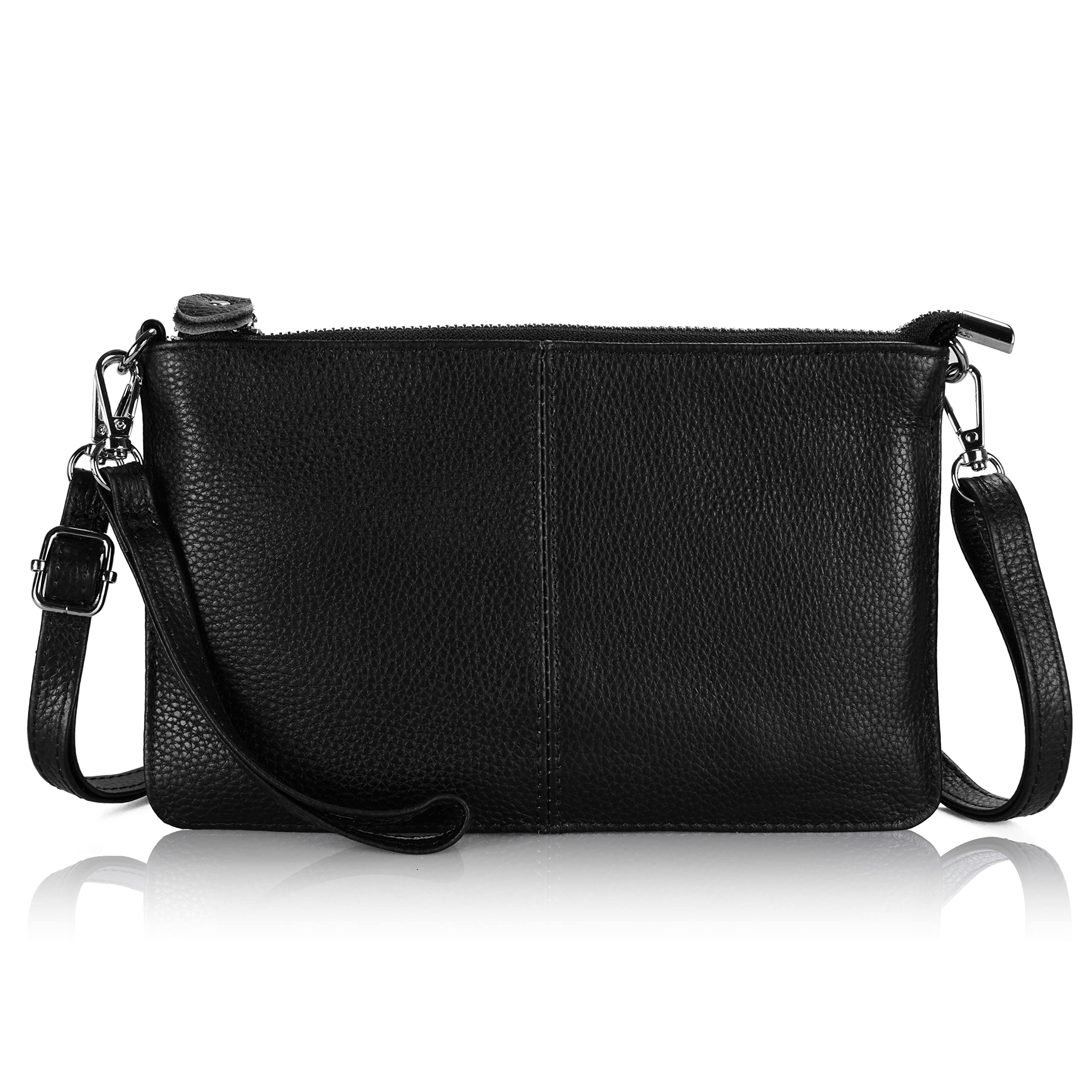 befen Small Leather Crossbody Bag for Women, Cell Phone Cross Body Black Clutch Purses Ladies Handbags & Shoulder bags, Envelope Wristlet Clutch Wallet with Wrist Strap