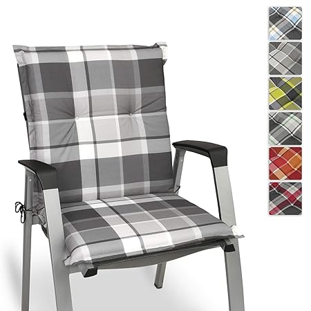 Beautissu Sunny GK Niedriglehner Auflage für Gartenstuhl 100x50 cm in Grau Kariert - Bequemes Sitzkissen Polsterauflage UV-Li
