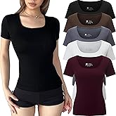 FMNNNN 5 Pack Short Sleeve for Womens Square Neck T Shirts Fashion Casual Basic Tees Tops Summer Outfits Clothes 2026