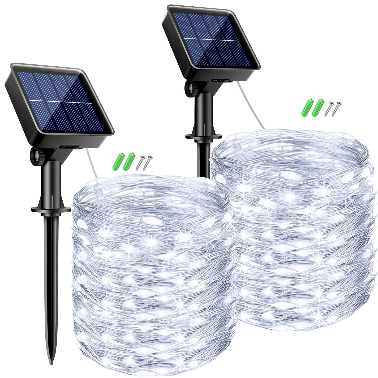 btfarm 2 Pack Solar String Lights Outdoor Garden, Total 80FT 240LED Fairy Lights Solar Powered 8 Modes Copper Wire Lights for Decorating Garden, Yard, Tree, Christmas, Cool White