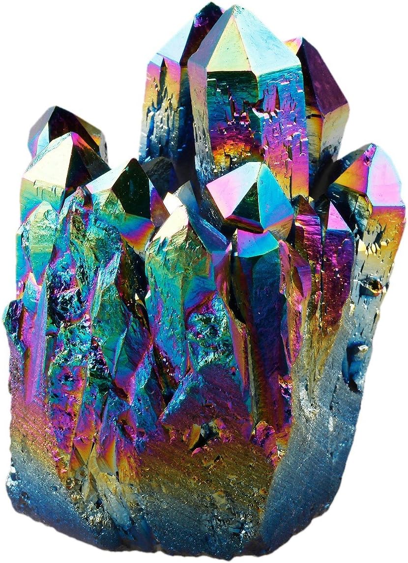 Indoor Fountains & Accessories - Rockcloud Natural Titanium Coated Rainbow Crystal Quartz Cluster Geode Druzy Home Decoration Gemstone Specimen