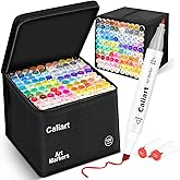Caliart Alcohol Markers 100 Colors Dual Tip Fine &amp; Chisel Art Markers Pens | Permanent Alcohol Based Sketch Markers Set with Case for Artists, Adults Coloring Books, Drawing Illustration (White Barrel)