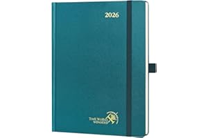 POPRUN 2026 Planner (Medium Size 8.5''x 6.5'' Hardcover) - Daily Weekly and Monthly Calendar Agenda 2026 Appointment Book with Hourly Time Slots, Monthly Tabs, 100 GSM - Pacific Green