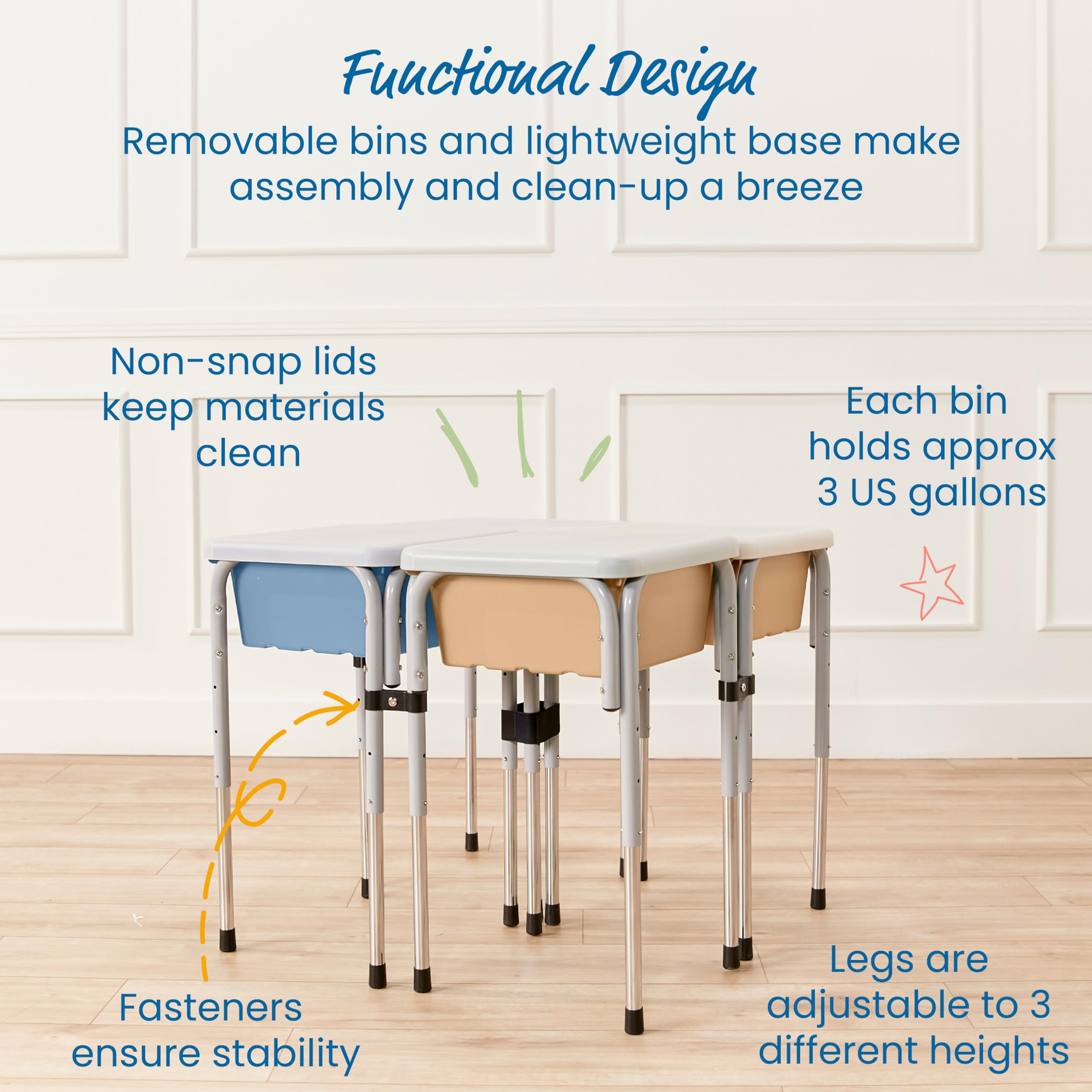 ECR4Kids 4-Station Sand and Water Adjustable Play Table, Sensory Bins, Sand/Powder Blue