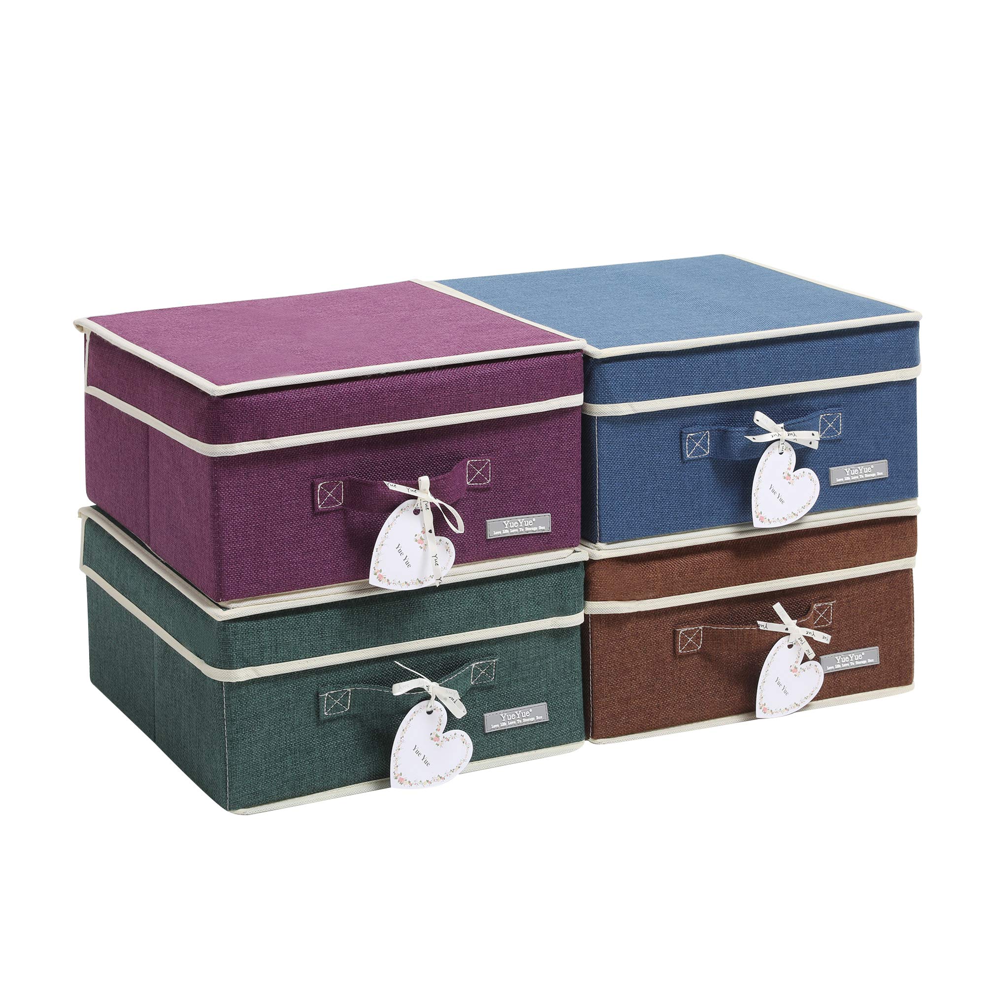 YueYue Foldable Fabric Closet Organizer Bins Box Storage - 4 Pack 12.4 X 12 X 6.7 Inch Storage Bins With Lids 4 Dark Color Boxes - Bins Storage Box Cloth Basket Pack Lid Image