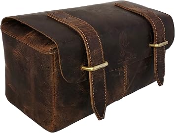 komalc genuine buffalo leather unisex toiletry bag travel dopp kit