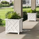 Lattice Design Outdoor Planter Box 2-Pack - 15.5&rdquo; Square 16.5&rdquo; Tall White Decorative Plant Pots for Front Porch Decor - Flower Pots Outdoor Planters for Porch Patio or Garden Decor by Pure Garden