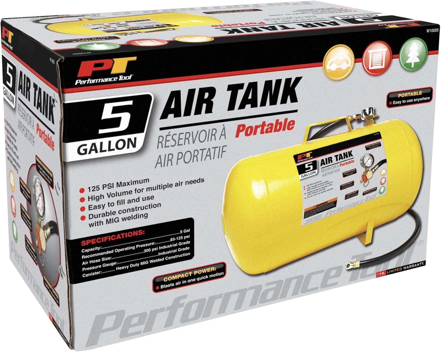 Performance Tool W10058 Air Tank Repair Kit | Manifold Upgraded Metal Shutoff Valve | 0-200 PSI Air Gauge | 4' Air Hose with Tire Chuck: Automotive
