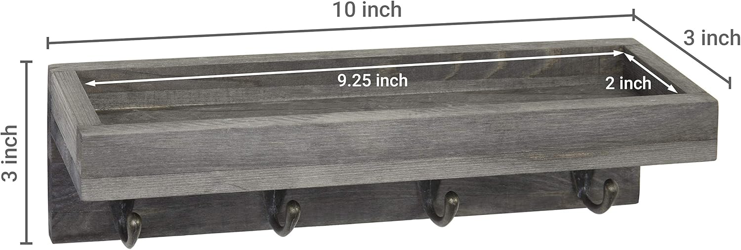 MyGift Vintage Grey Wood Wall Mounted Entryway Shelf with 4 Antique Metal Hooks: Home & Kitchen