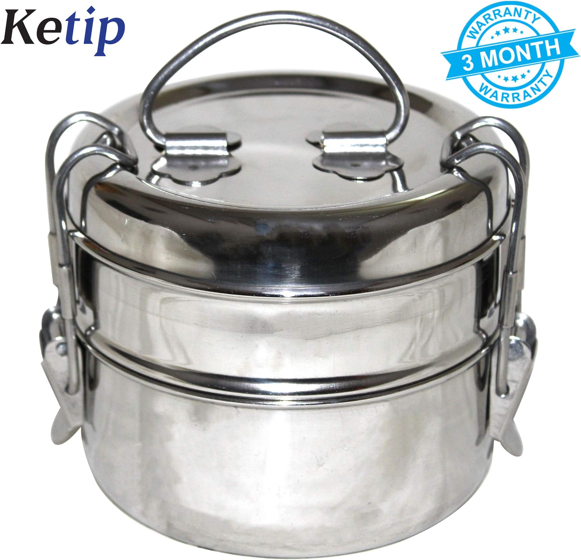 Ketip 【Upgraded】Real Stainless Steel Tiffin Box with Lunch Bag | Perfect for Office & School | Box for Men Women Kids Boys & Girls | Rust, Leak & Air Proof | Easy to Open & Wash (Without Jute Bag)