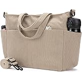 AMXNX Corduroy Tote Bag for Women Crossbody Bags Lightweight Handbags Shoulder Bag with Zipper Pockets for Work Shopping