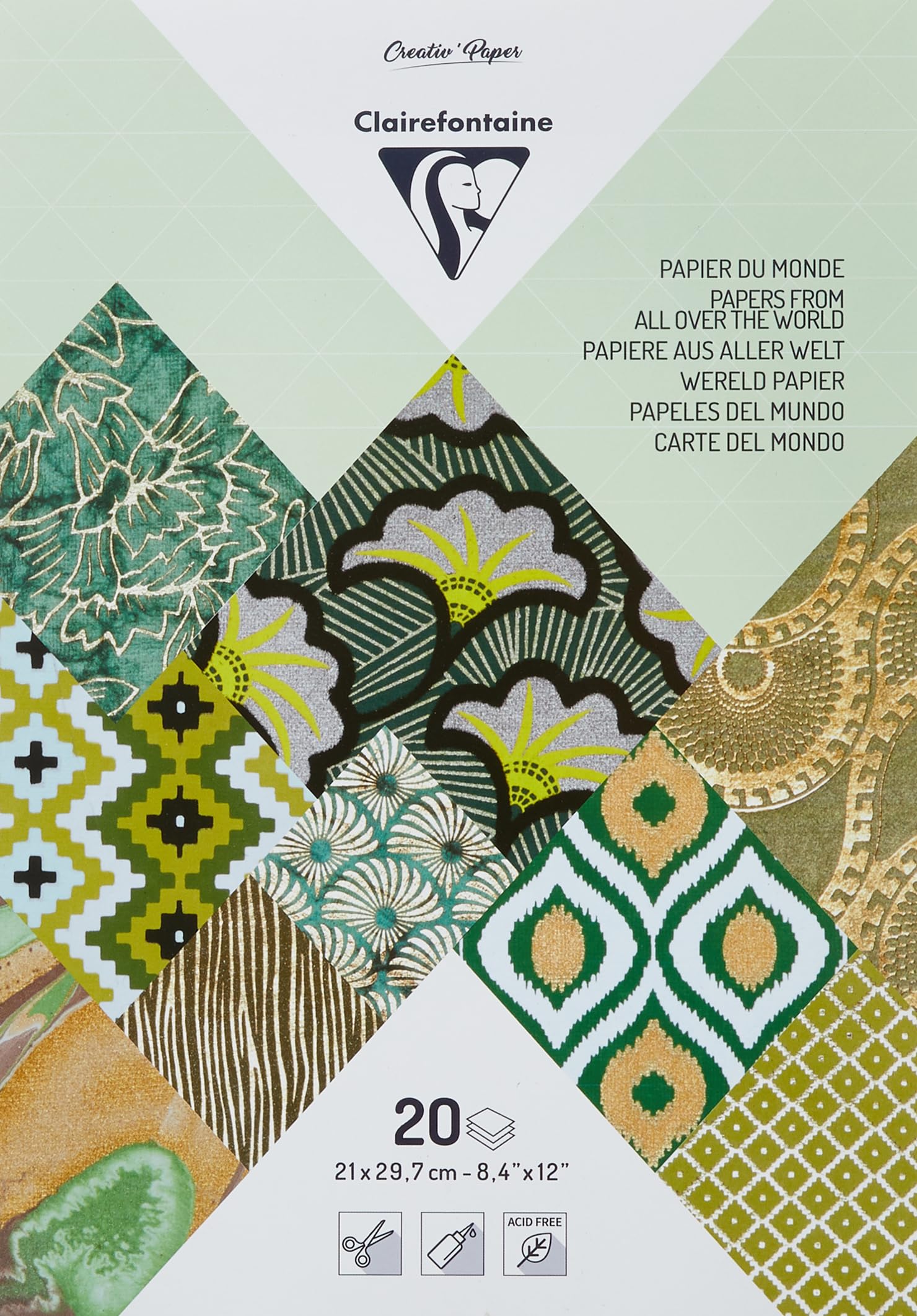 Clairefontaine 95094C Pad of 20 Sheets of Paper Format A4 21x29,7 cm Handmade Textured Papers Creative Leisure Cardmaking Scrapbooking Decoration Colour Green