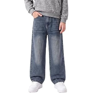 PATPAT Boys Baggy Jeans, Classic Straight Leg Jeans for Boys, 5-14 | Comfort & Breathable Boys' Jeans, Elastic Baggy Pants fo
