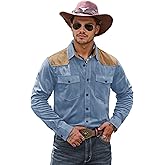 Herberton Men's Western Shirt Cowboy Soft Faux Suede Casual Button Down Shirt with Flap Pockets (S-2XL)