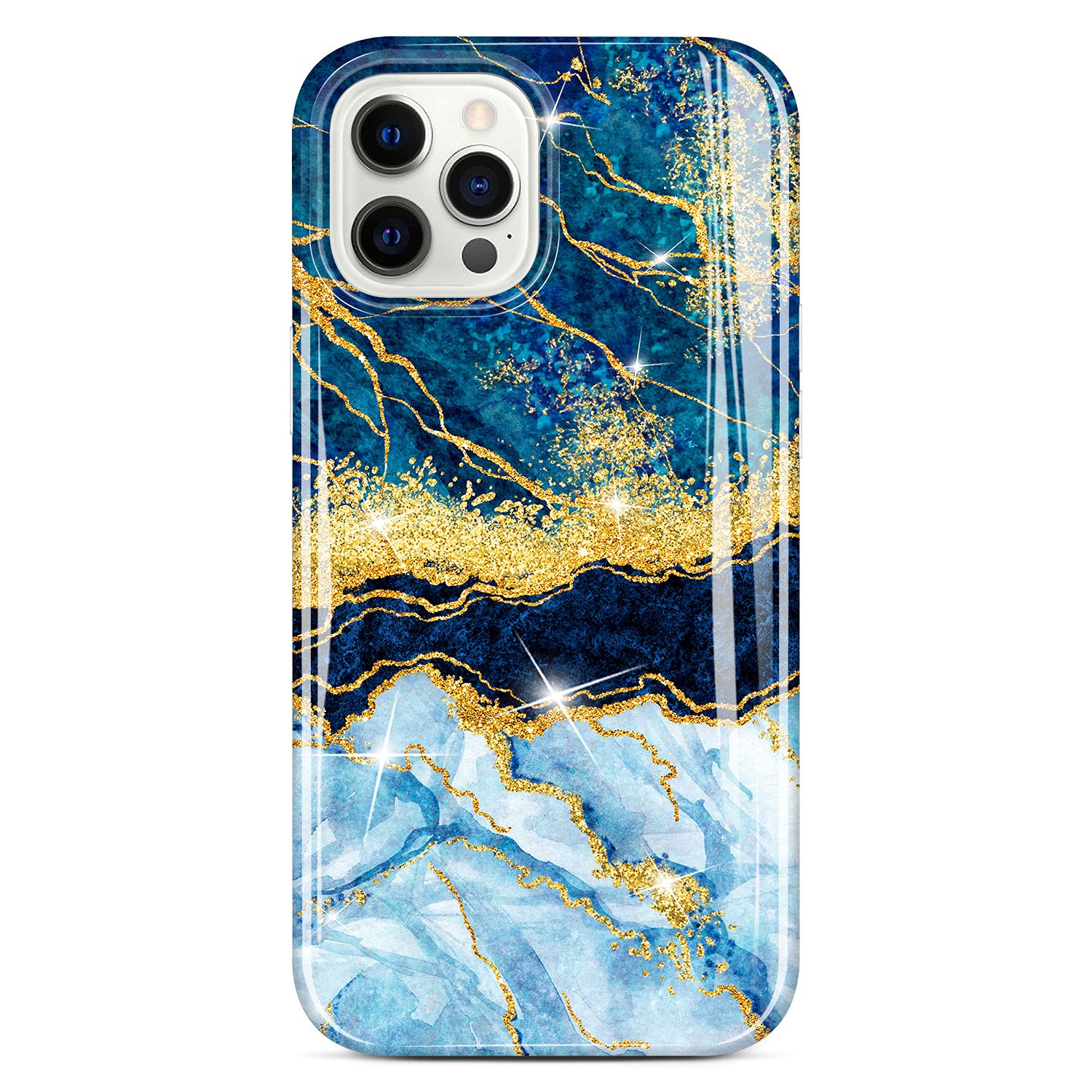 JIAXIUFEN Gold Sparkle Glitter Case Compatible with iPhone 12 and iPhone 12 Pro Marble Design Slim Shockproof TPU Soft Rubber Silicone Cover Phone Case for iPhone 12/12 Pro Dark Blue — image 1