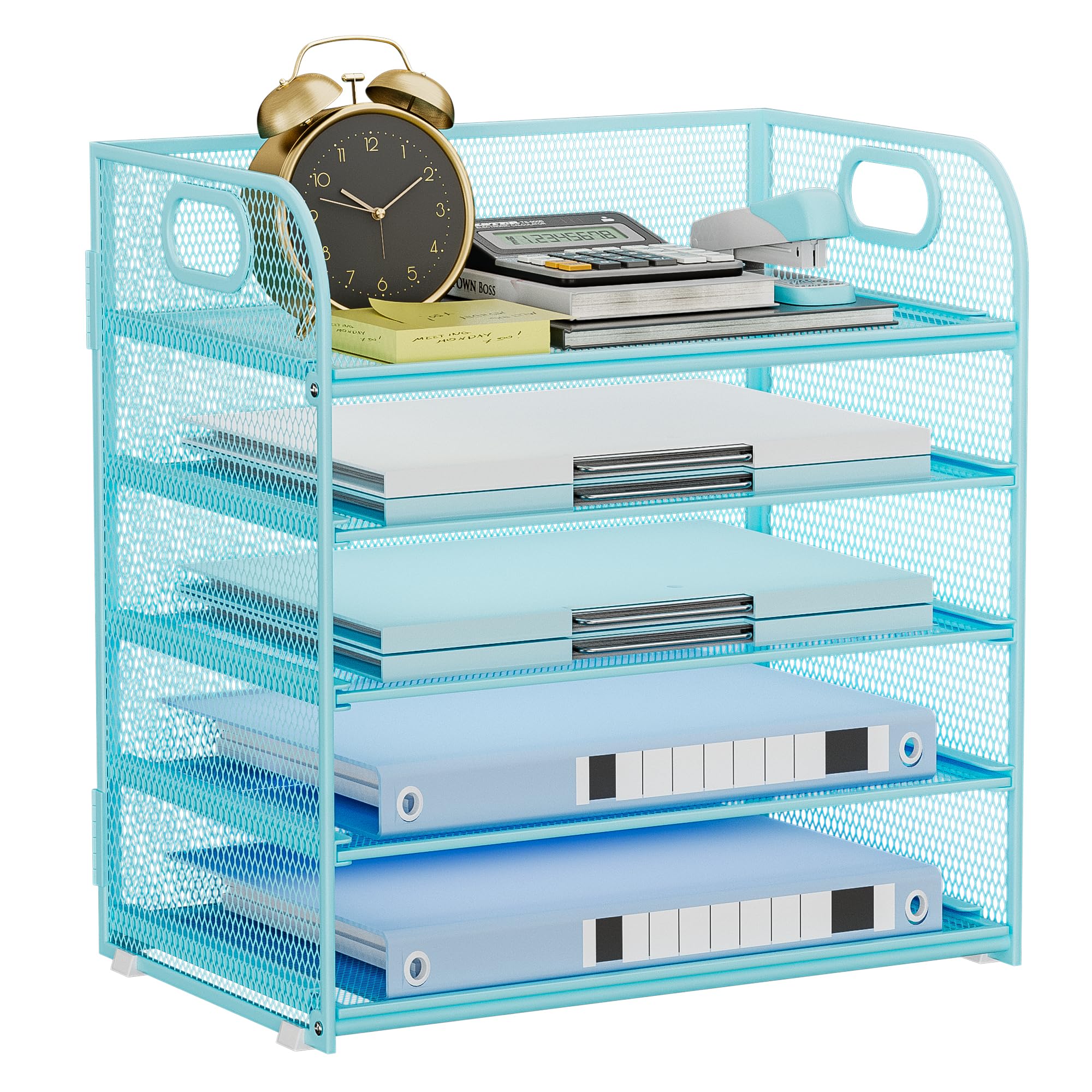 Photo 1 of 5 Tier Paper Organizer for Desk Organizer with Handle Letter Tray Mesh Paper Sorter Desk Organizer for Office Home Supplies-Blue