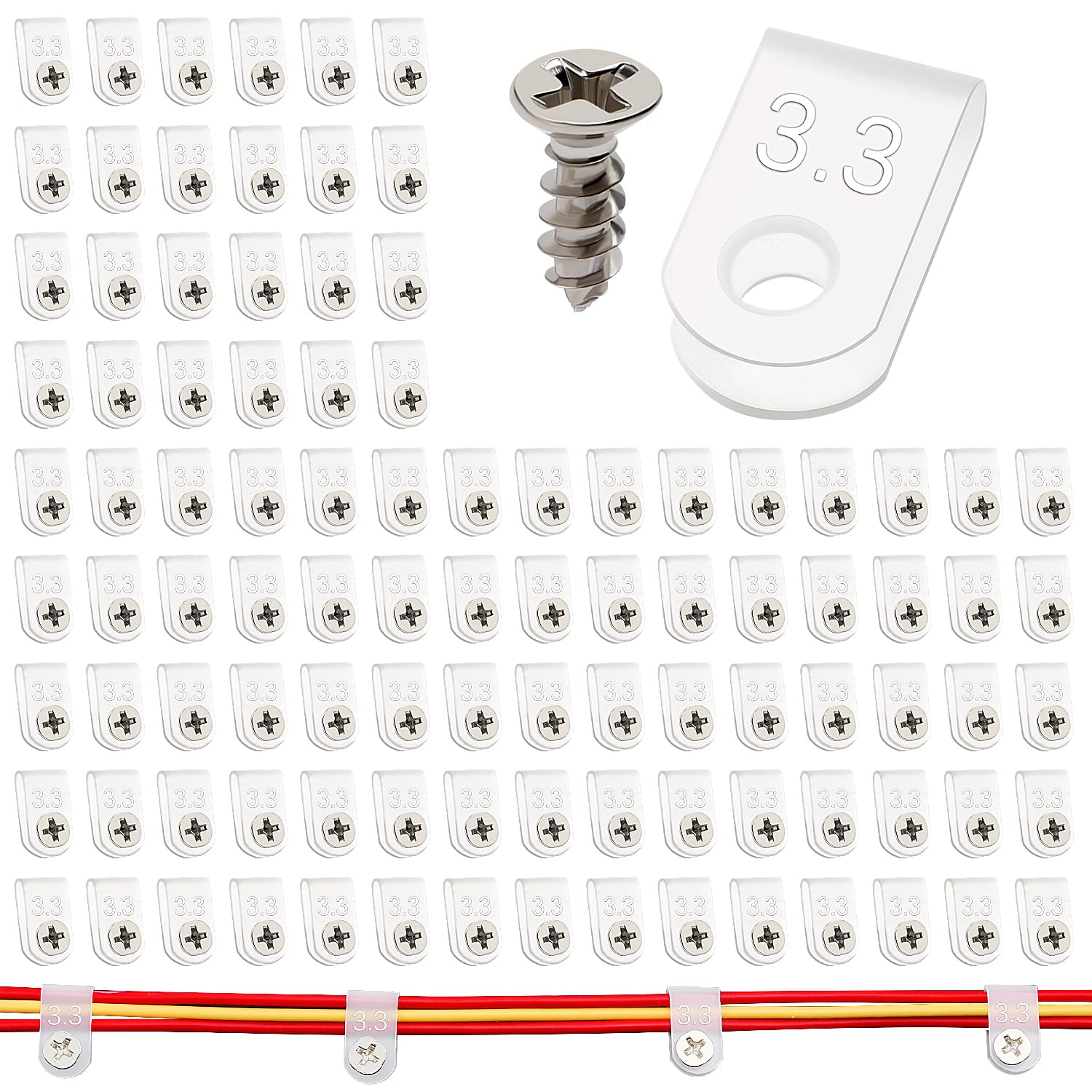 VooGenzek 100 PCS 1/8 Inch U-Type Cable Clip Wire Clamp, Nylon Screw Mounting Cord Fastener Clips with 100 PCS Screws, for Wire Management (White)