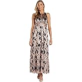 R&M Richards Womens Metallic Bloom Pleated Maxi Dress
