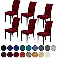 Howhic Stretch Chair Covers for Dining Room Set of 6, Removable Washable Dining Room Chair Covers, Dining Chair Slipcovers Seat Protector, Great Home Decor and Banquet Upholstery (Red Dahlia, 6 Pack)