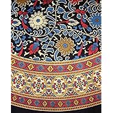 India Arts Sunflower Print Round Cotton Tablecloth 70" Yellow on Black