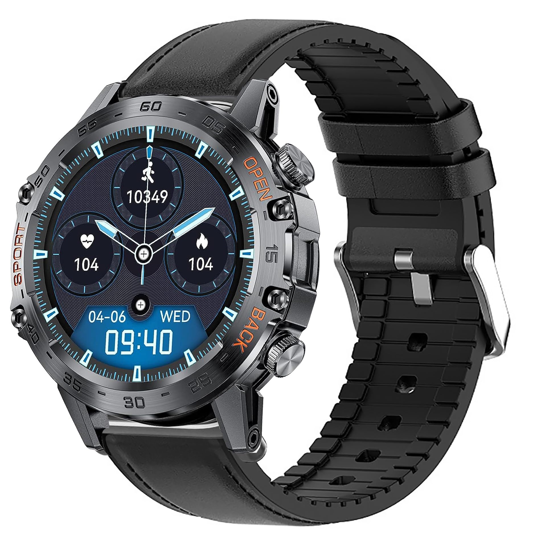 for K52 Smartwatch 1.39" Bands,22mm Leather Silicone Bands Compatible with LEMFO,LIGE K52,SUNKTA,Linwear,ATEVENSE,ESFOE/EIGIIS K52 Military Smart Watches/K52 1.39" Military Smart Watches (Black)