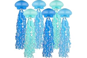 BISANZOYA Jellyfish Paper Lanterns 6 Pacs 10 Inch Under The Sea Party Decorations Mermaid Party Baby Shower Decorations Blue Hanging Jelly Fish for Ocean Spongebob Birthday Party Decorations