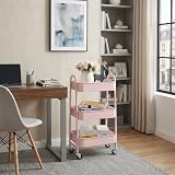 DOEWORKS 3 Tier Storage Cart Metal Trolley Light Pink 40x30x70cm view 2
