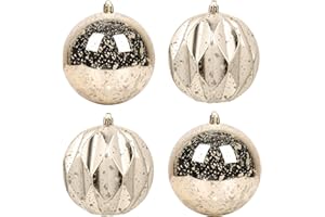 5TH LILY Extra Large Hanging Shatterproof Tree Ball Clear Christmas Ball Ornaments Decorative Mercury Ball with Tree Ornaments Hooks for Xmas Holiday Wedding Decoration (Champagne,4inch/4Pcs)