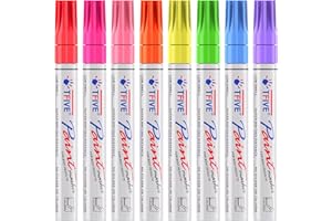 TFIVE Fluorescent Paint Markers, 8 Colors Neon UV Paint Pens - Oil-Based, Medium Tip, Quick Drying and Waterproof Permanent M